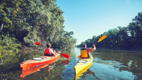 kayaking down a river