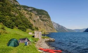 camping trip with kayaks